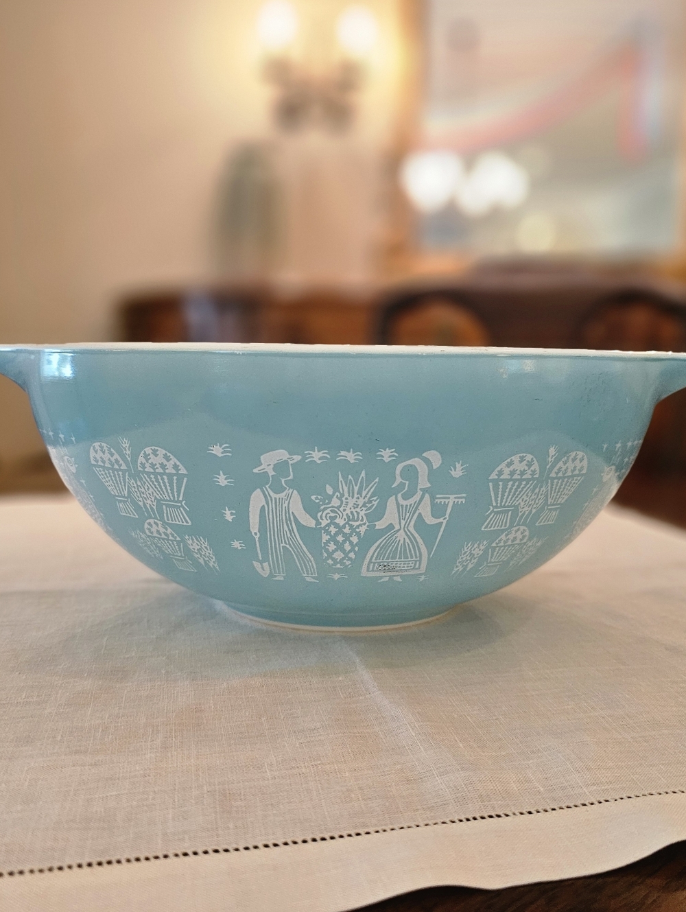 Vintage Pyrex Amish Butterprint Cinderella Mixing Bowl 444 4Qt Turquoise Blue